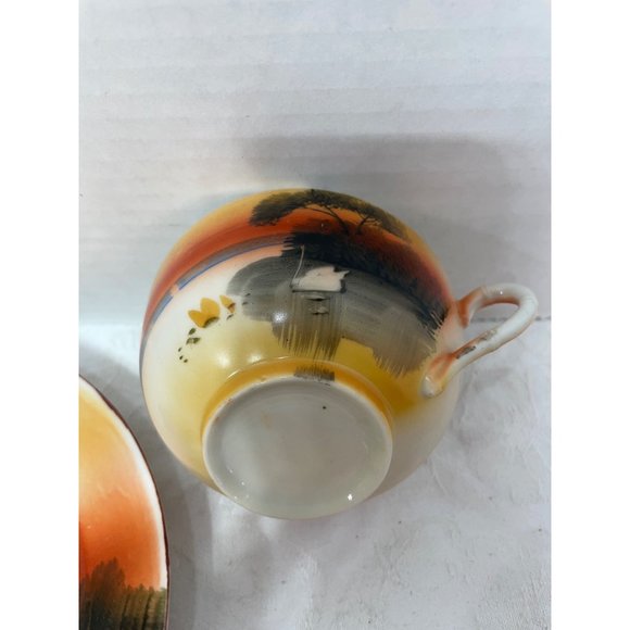 Luster ware Cup Saucer Plate Swan Lake Sunset - Picture 6 of 12